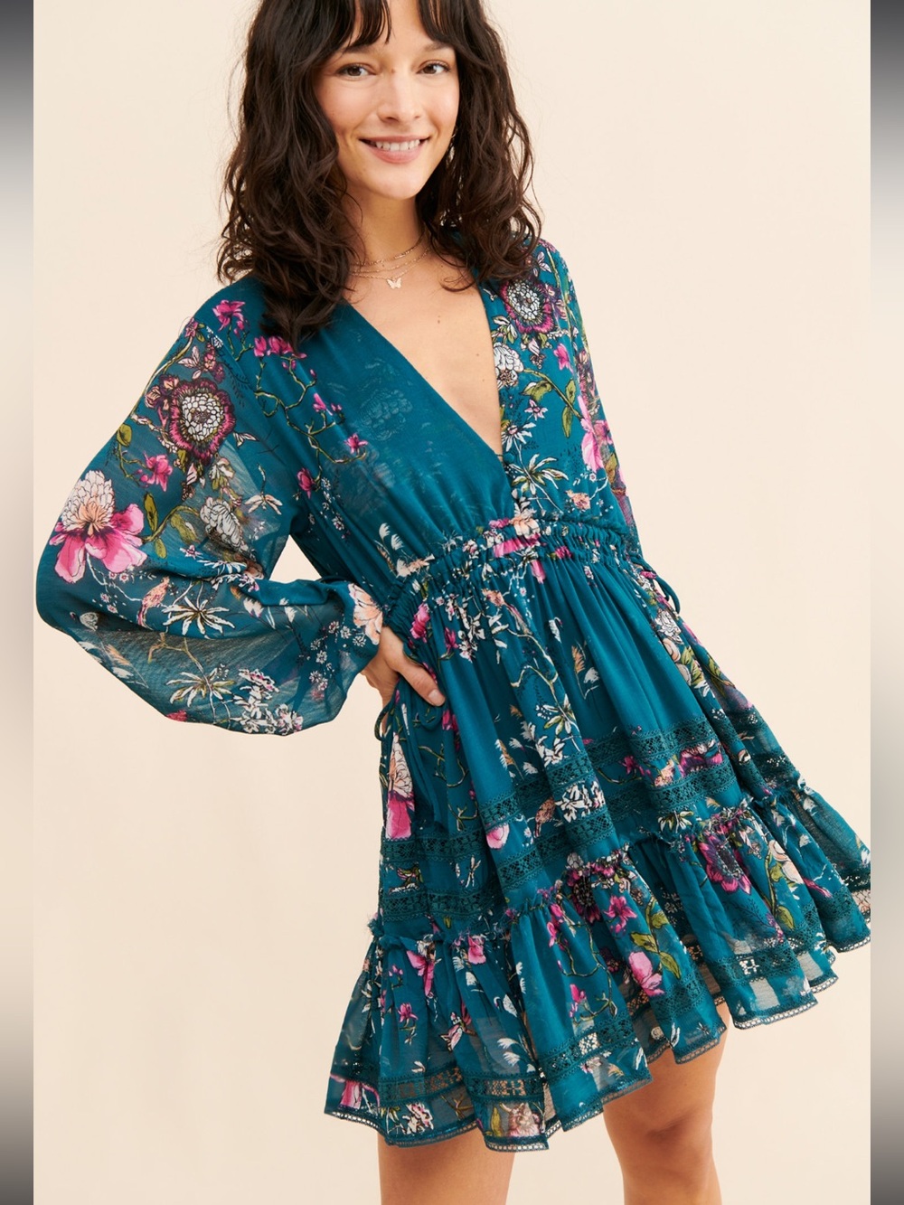Free People Cherry Blossom Mini Dress in the Emerald Combo